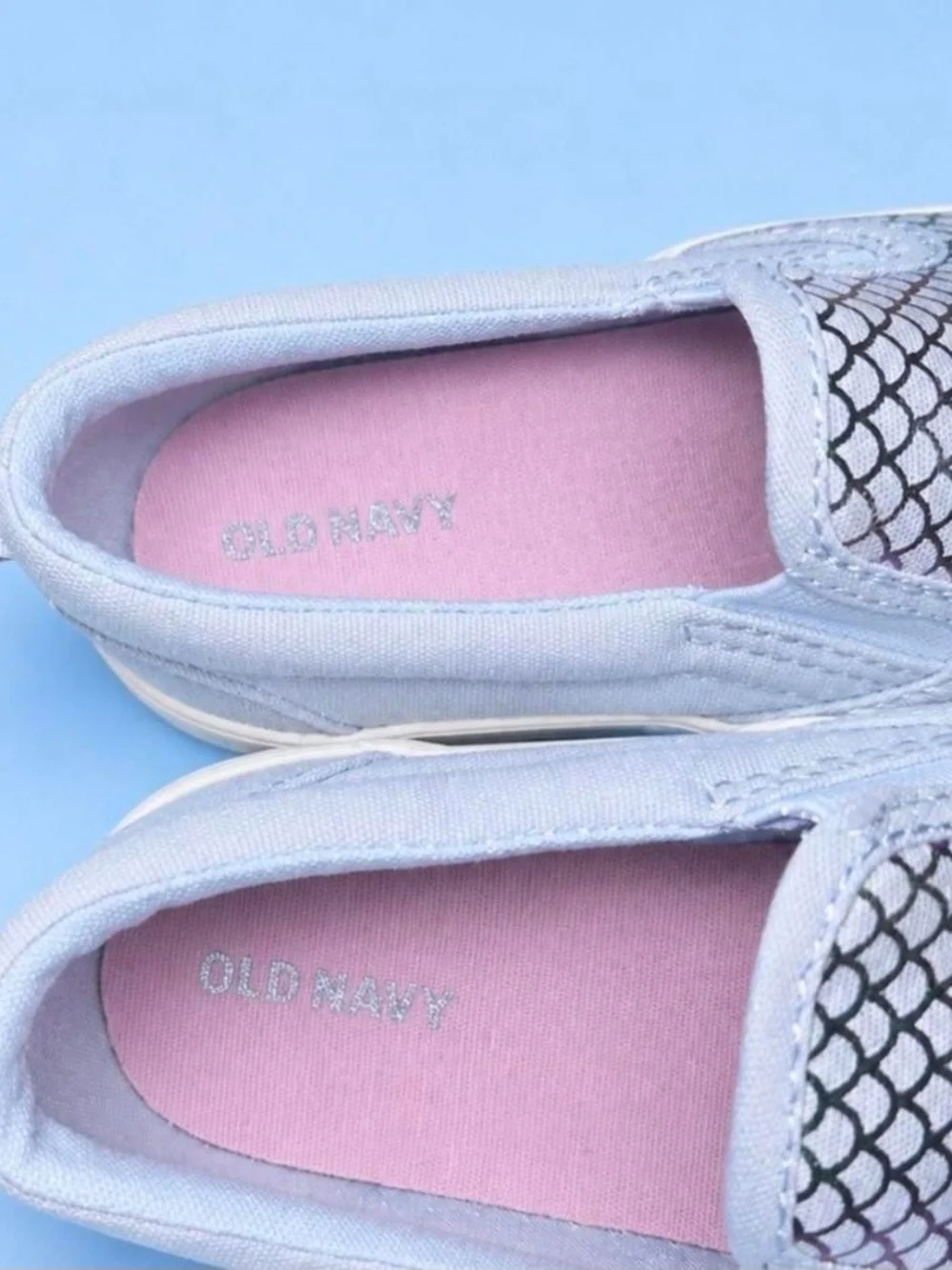 Old Navy Kids Slip-On Sneakers with Iridescent Mermaid Scale Detail - Light Blue
